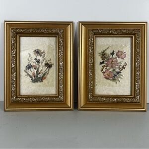 Pair of Pressed Flower Style Art in Frames
